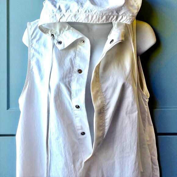 ZARA White Shirt Dress Tunic Top Hood Sleeveless Snap Cinch Hem Medium NEW - Picture 11 of 16